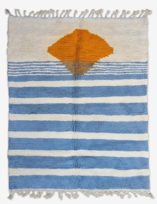 Modern Blue Striped Moroccan Rug 7.9 x 6.23 ft / 240 x 190 cm