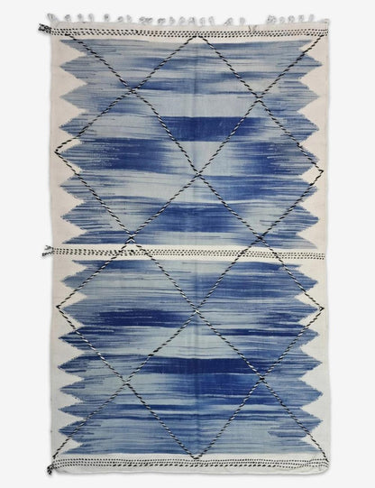 Blue Geometric Wool Kilim Rug 10 x 6.27 ft / 306 x 191 cm