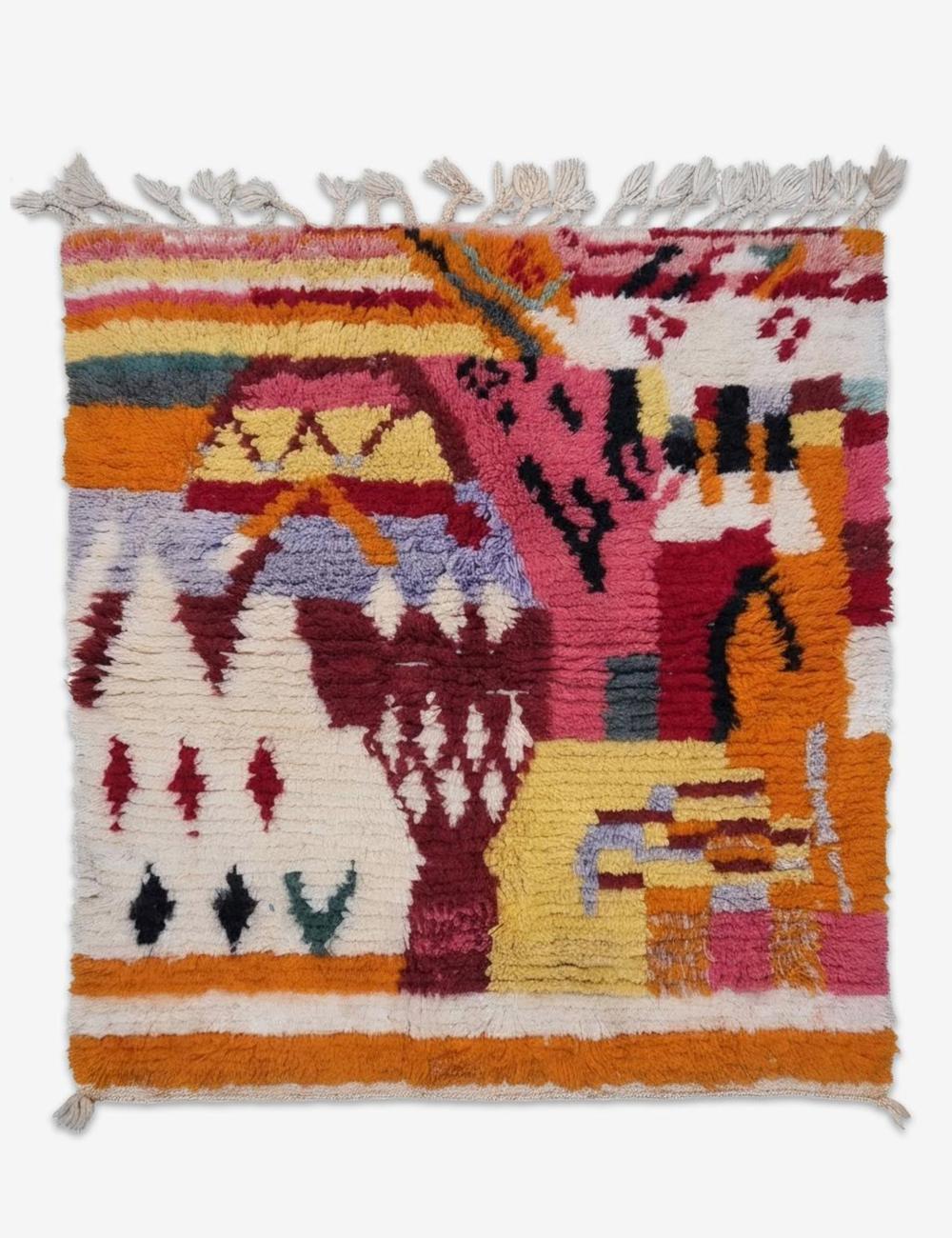 Handwoven Colorful Patchwork Berber Rug 4.1 x 4.07 ft / 126 x 124 cm