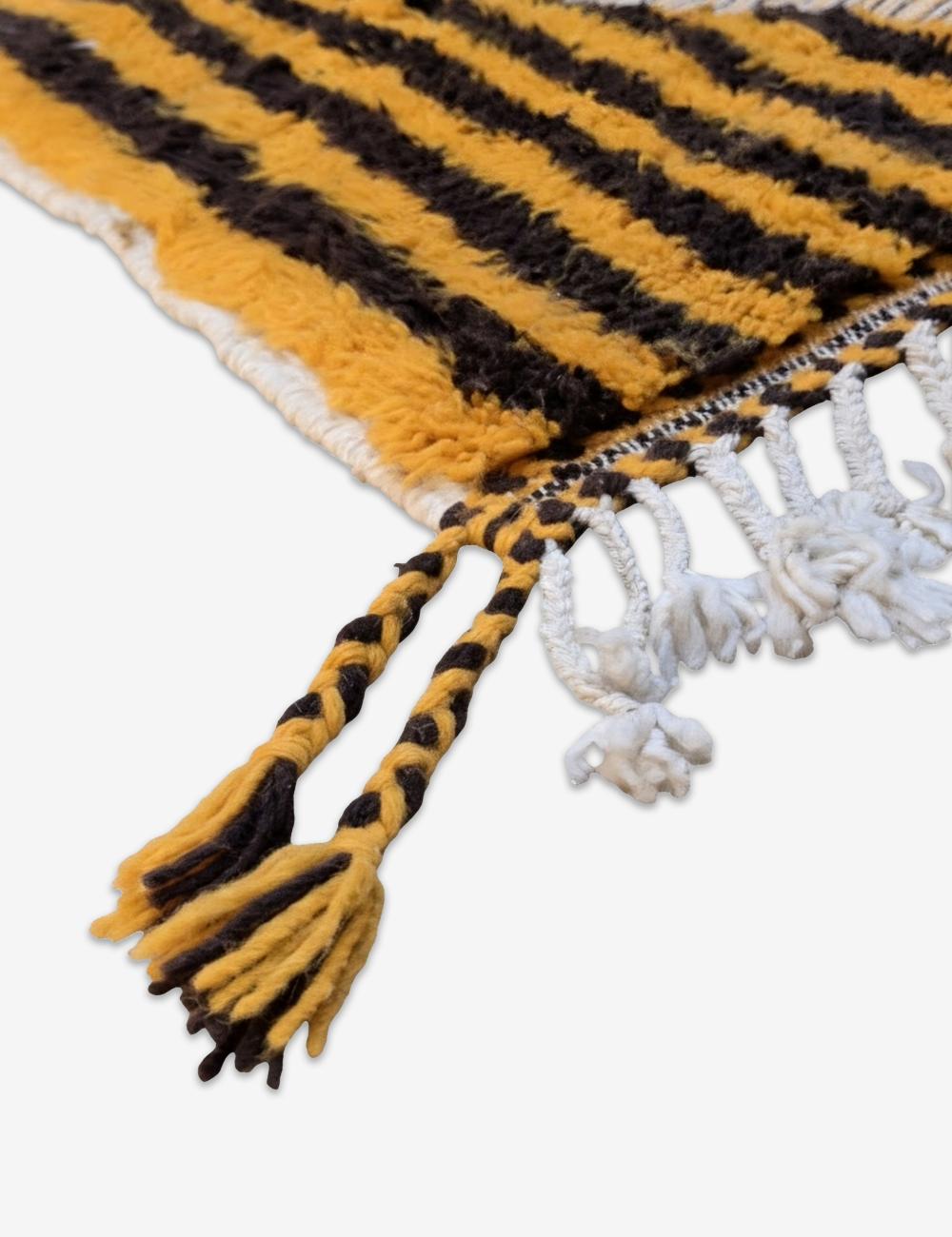 Yellow and Brown Wool Striped Rug 9.8 x 6.63 ft / 300 x 202 cm
