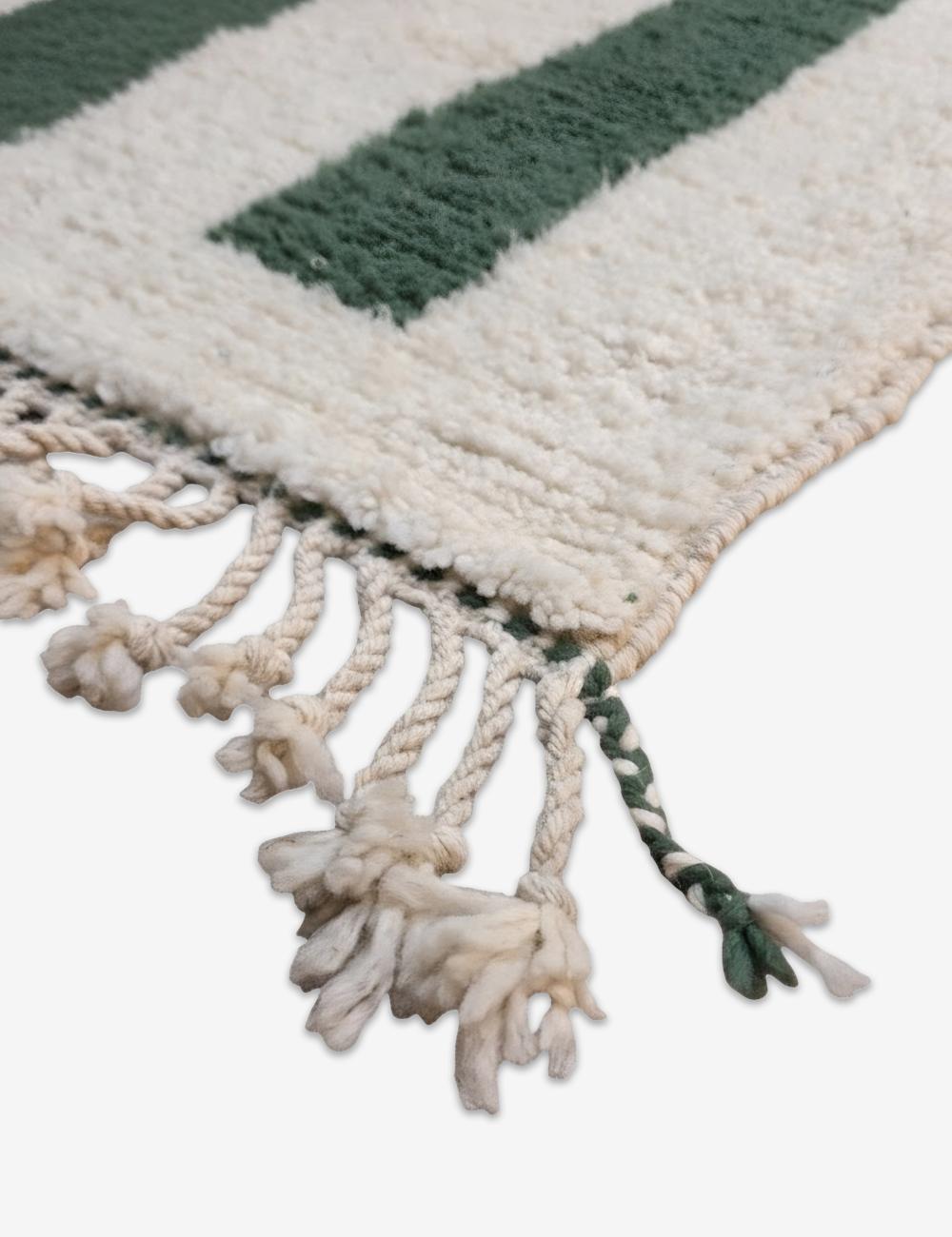 Modern Green Stripe Moroccan Wool Runner 12.1 x 3.15 ft / 370 x 96 cm