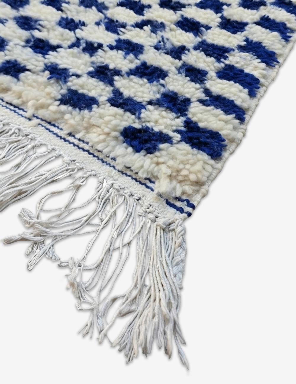 Handwoven Navy Checkered Berber Rug 10.6 x 5.18 ft / 323 x 158 cm