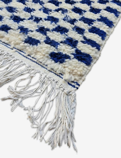 Handwoven Navy Checkered Berber Rug 10.6 x 5.18 ft / 323 x 158 cm