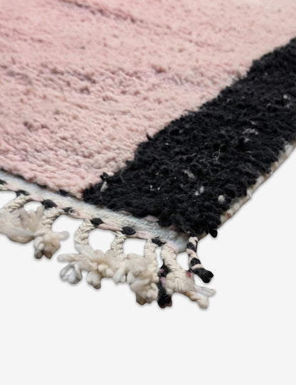 Pink Wool Runner with Black Borders 12.3 x 3.28 ft / 376 x 100 cm