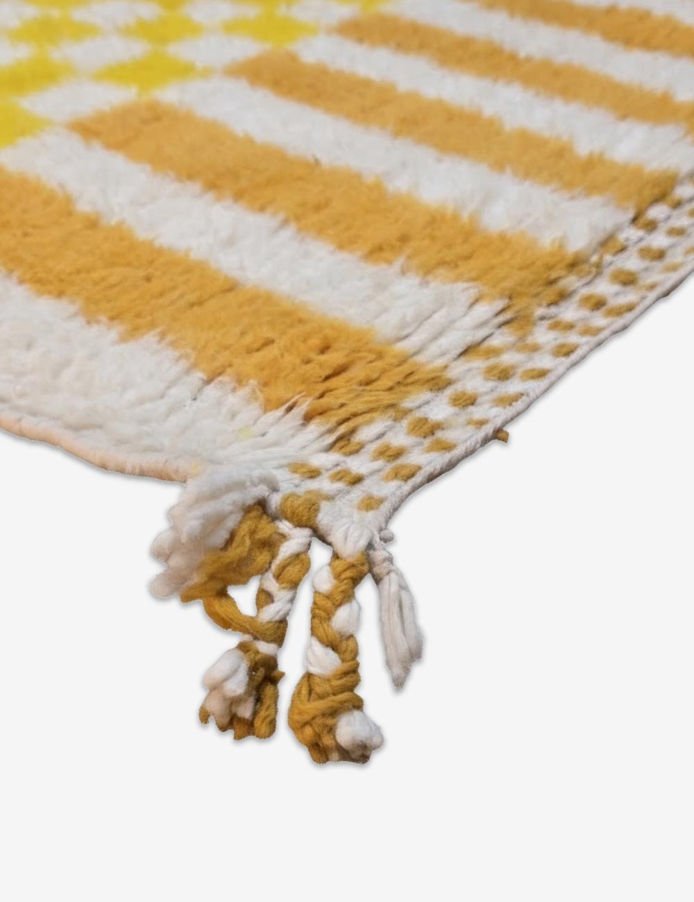 Modern Yellow Stripe and Checkerboard Rug 9.4 x 8.14 ft / 288 x 248 cm