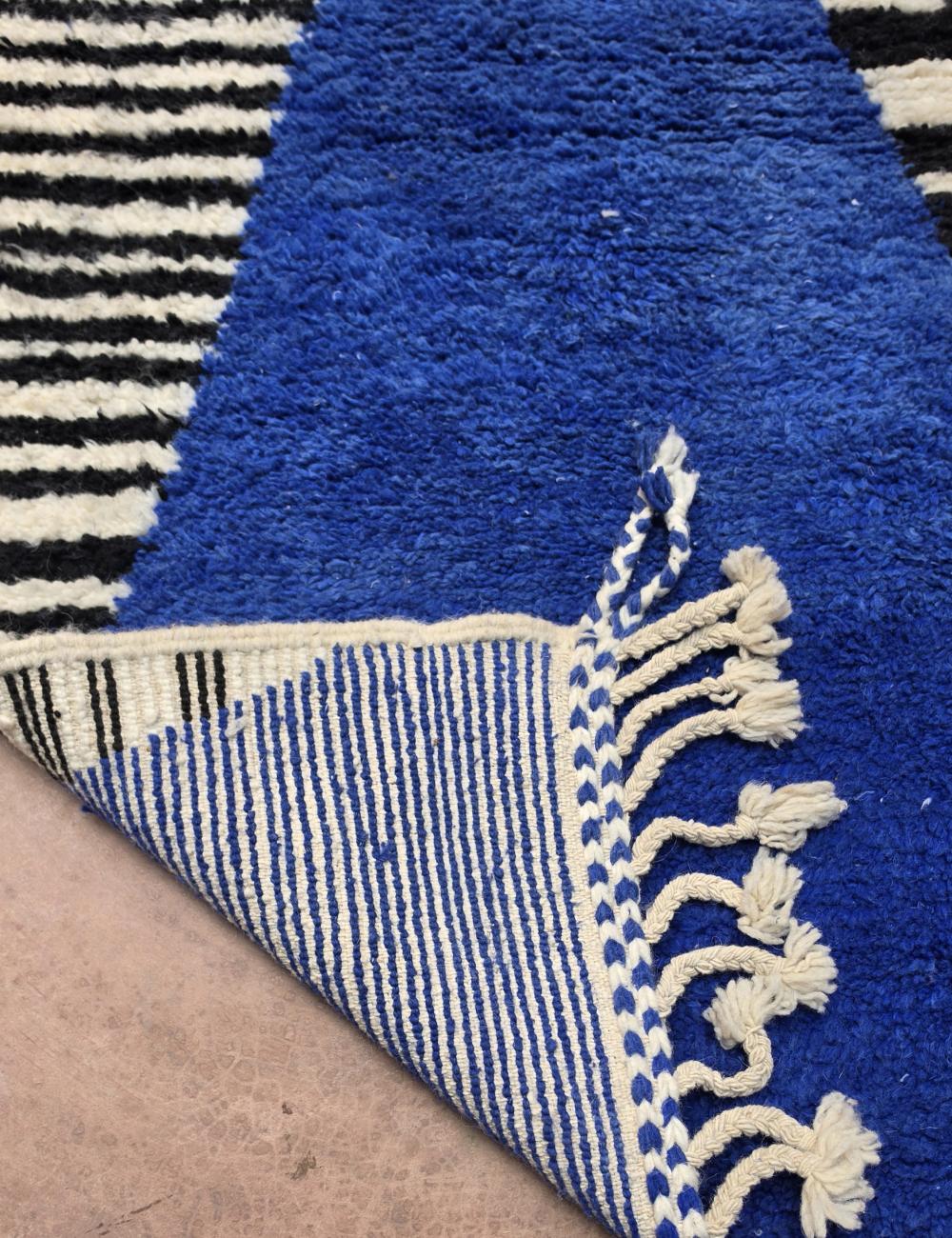Blue, Black, and White Boujad Runner 11.3 x 3.41 ft / 344 x 104 cm