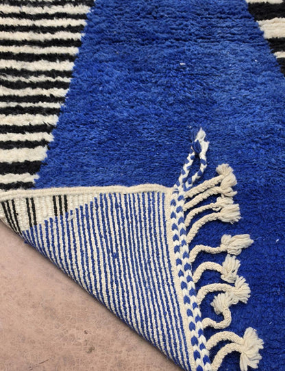 Blue, Black, and White Boujad Runner 11.3 x 3.41 ft / 344 x 104 cm