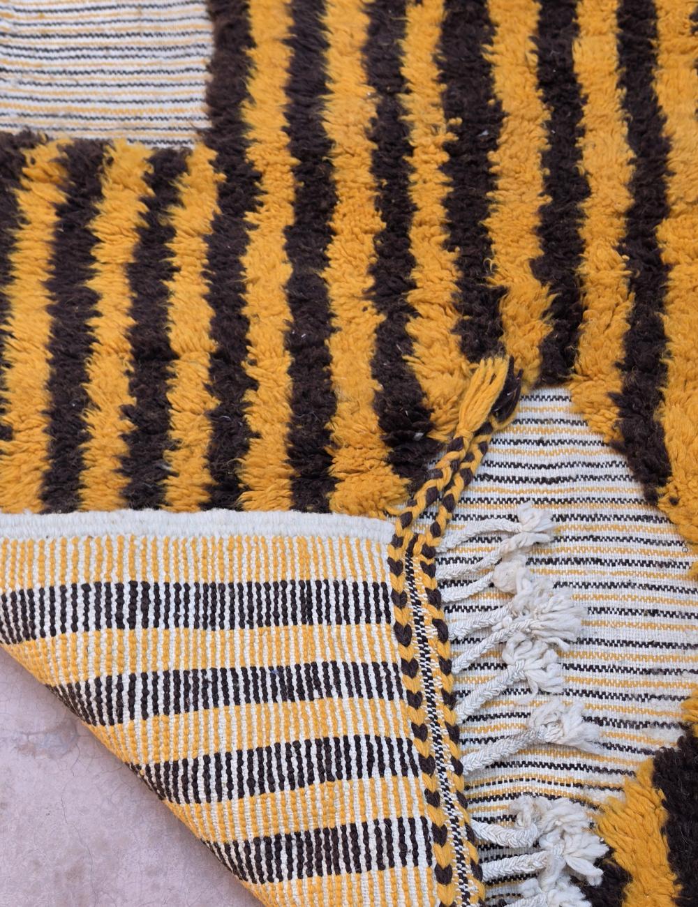 Yellow and Brown Wool Striped Rug 9.8 x 6.63 ft / 300 x 202 cm