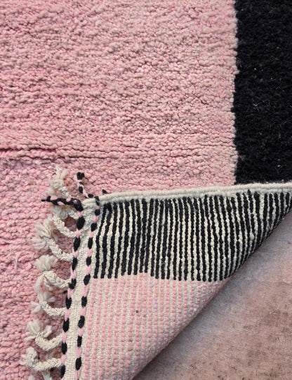 Pink Wool Runner with Black Borders 12.3 x 3.28 ft / 376 x 100 cm
