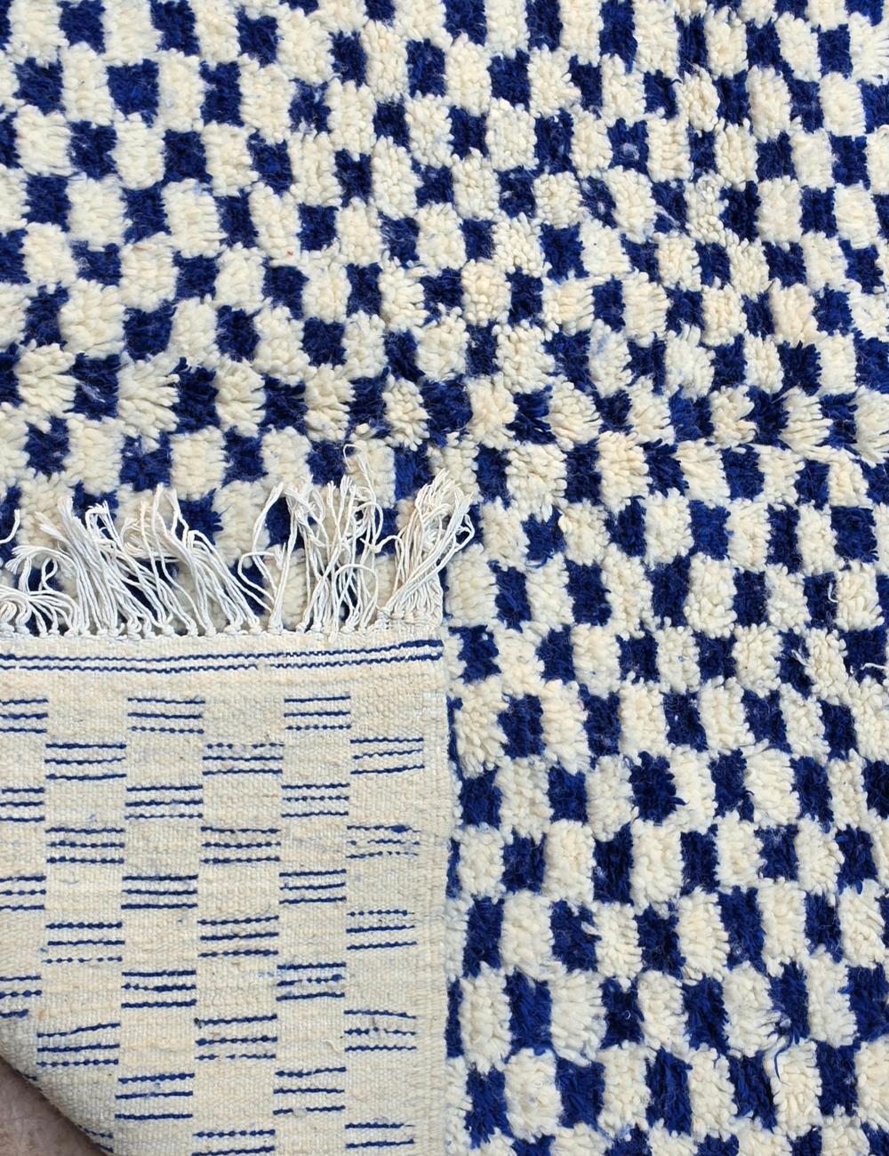 Handwoven Navy Checkered Berber Rug 10.6 x 5.18 ft / 323 x 158 cm