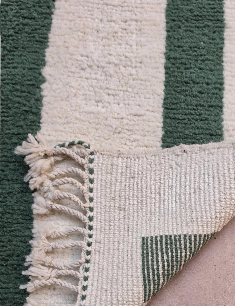 Modern Green Stripe Moroccan Wool Runner 12.1 x 3.15 ft / 370 x 96 cm