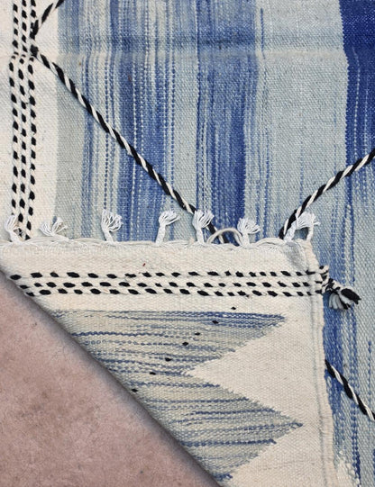 Blue Geometric Wool Kilim Rug 10 x 6.27 ft / 306 x 191 cm
