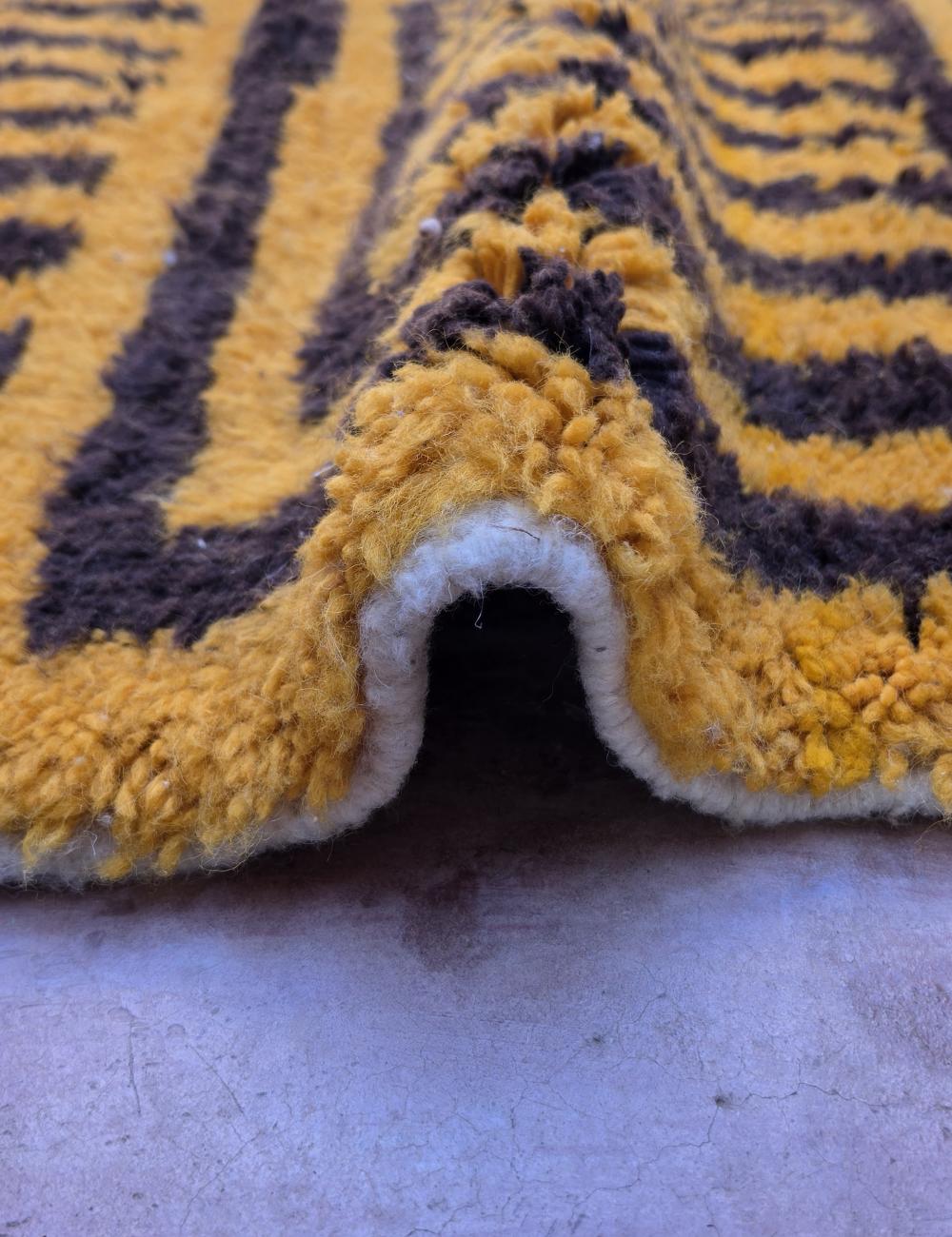Yellow and Brown Wool Striped Rug 9.8 x 6.63 ft / 300 x 202 cm