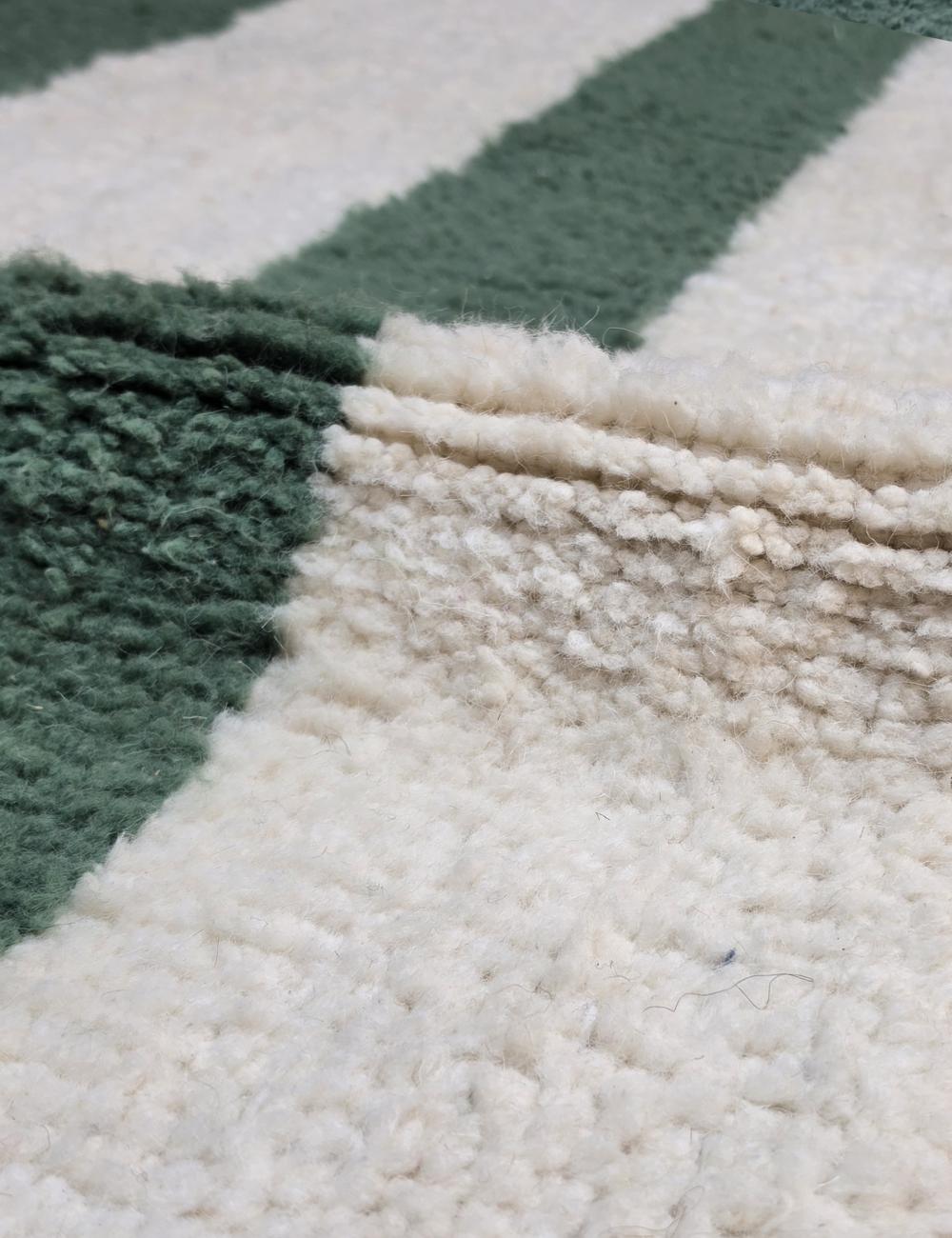 Modern Green Stripe Moroccan Wool Runner 12.1 x 3.15 ft / 370 x 96 cm