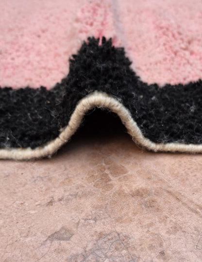 Pink Wool Runner with Black Borders 12.3 x 3.28 ft / 376 x 100 cm