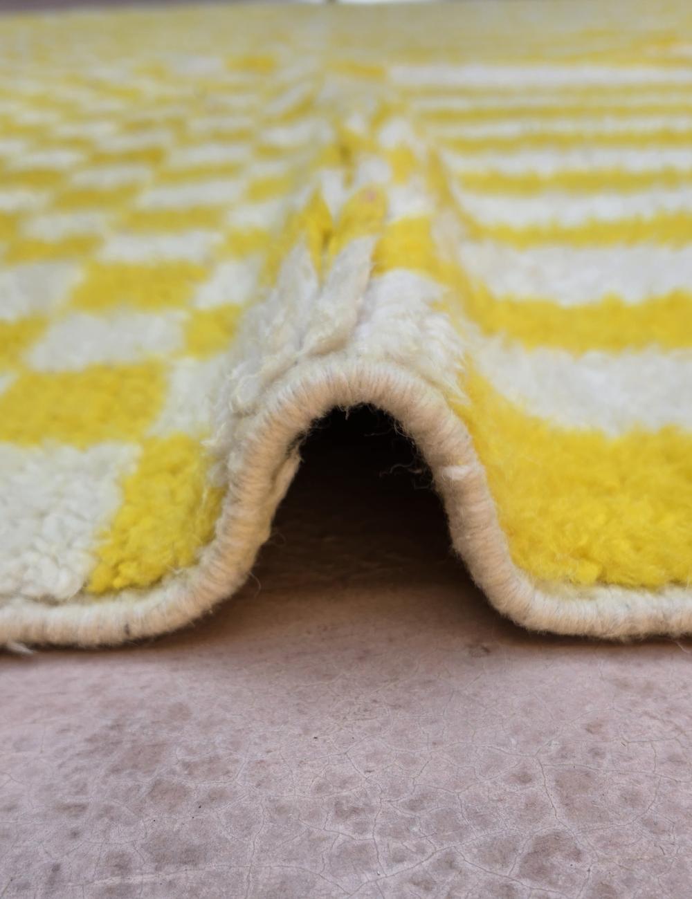 Modern Yellow Stripe and Checkerboard Rug 9.4 x 8.14 ft / 288 x 248 cm