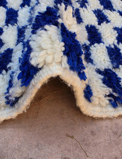 Handwoven Navy Checkered Berber Rug 10.6 x 5.18 ft / 323 x 158 cm