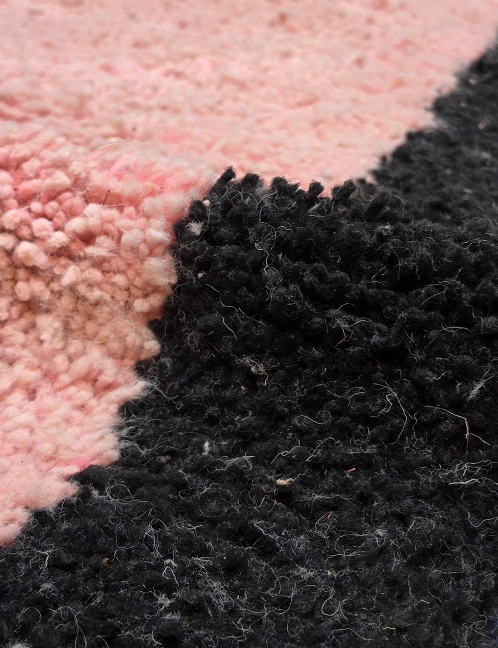 Pink Wool Runner with Black Borders 12.3 x 3.28 ft / 376 x 100 cm