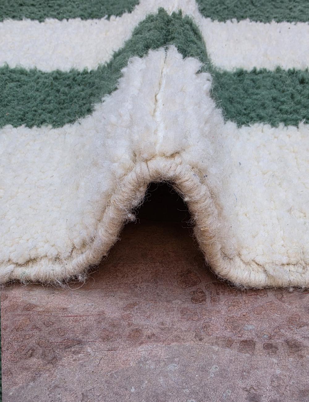 Modern Green Stripe Moroccan Wool Runner 12.1 x 3.15 ft / 370 x 96 cm