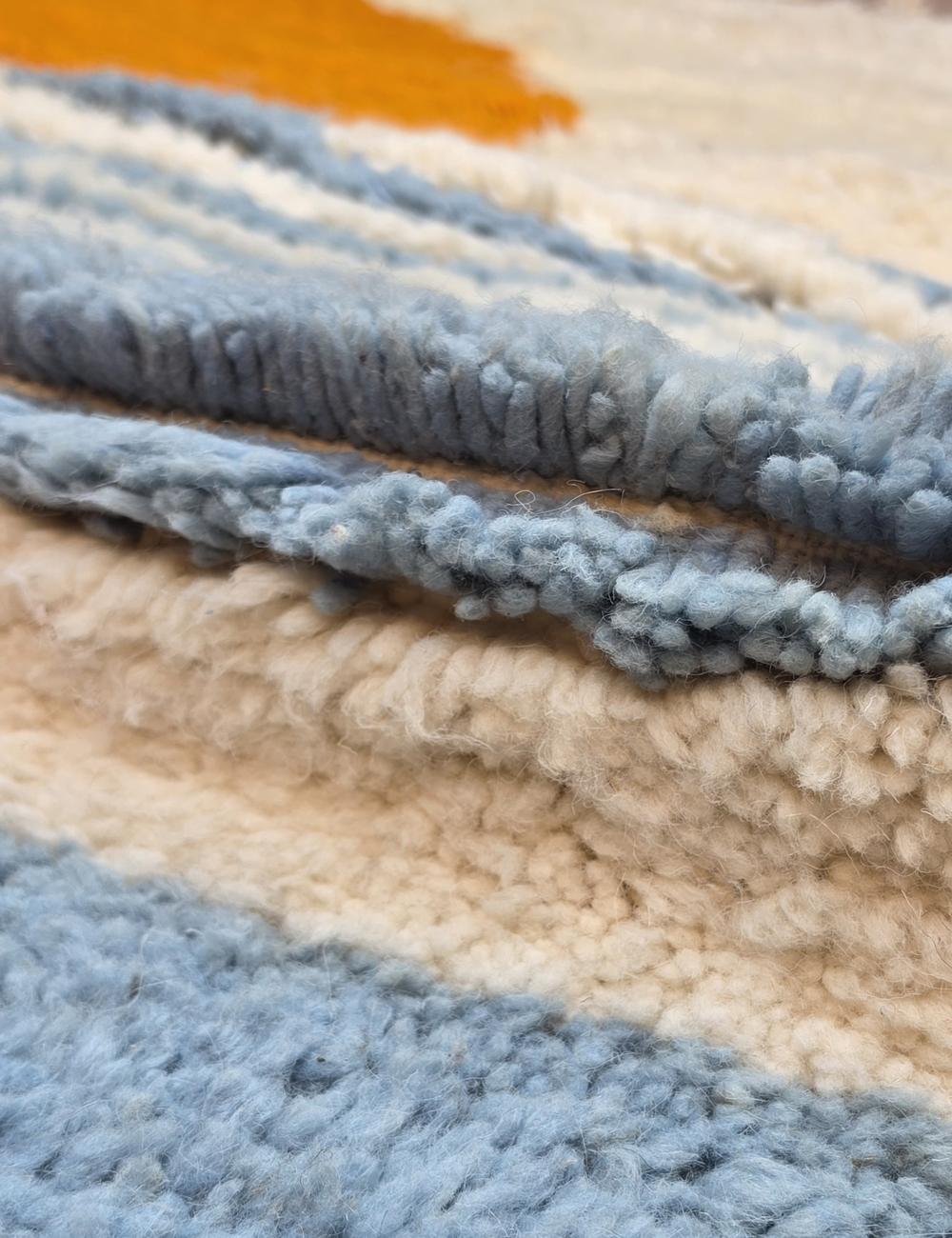 Modern Blue Striped Moroccan Rug 7.9 x 6.23 ft / 240 x 190 cm