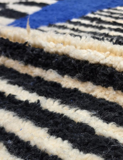 Blue, Black, and White Boujad Runner 11.3 x 3.41 ft / 344 x 104 cm