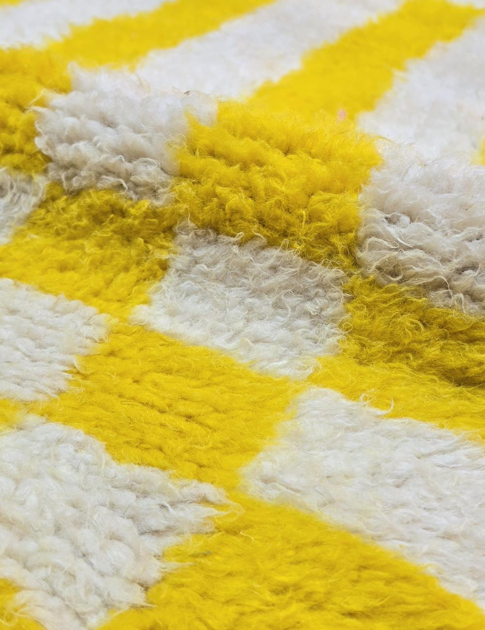Modern Yellow Stripe and Checkerboard Rug 9.4 x 8.14 ft / 288 x 248 cm