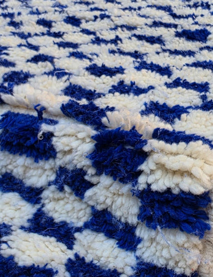 Handwoven Navy Checkered Berber Rug 10.6 x 5.18 ft / 323 x 158 cm