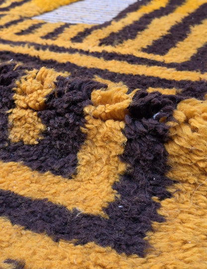 Yellow and Brown Wool Striped Rug 9.8 x 6.63 ft / 300 x 202 cm