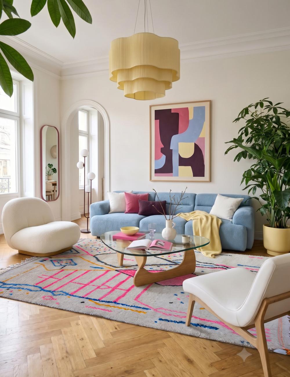 White Wool Rug with Colorful Motifs 10.1 x 7.55 ft / 308 x 230 cm