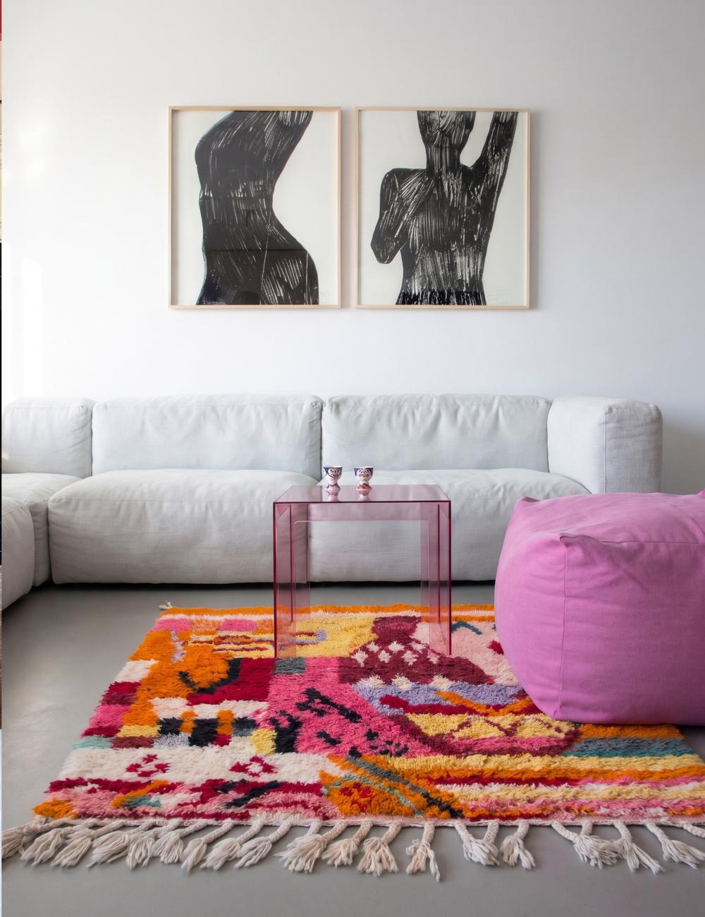 Handwoven Colorful Patchwork Berber Rug 4.1 x 4.07 ft / 126 x 124 cm