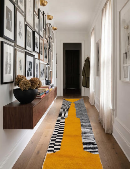 Modern Orange and Black Moroccan Runner 11.2 x 2.07 ft / 340 x 63 cm