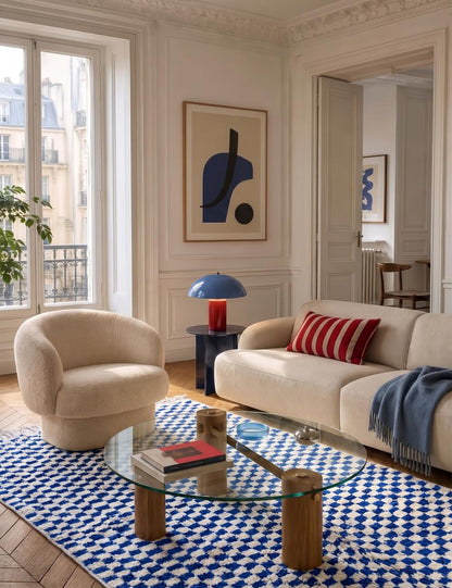 Handwoven Navy Checkered Berber Rug 10.6 x 5.18 ft / 323 x 158 cm