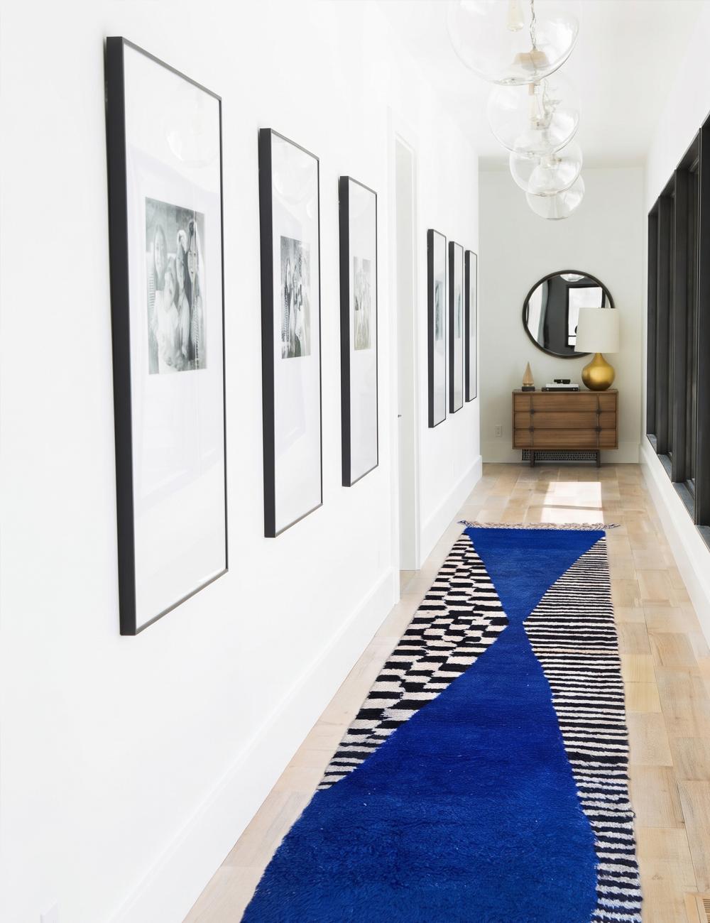 Blue, Black, and White Boujad Runner 11.3 x 3.41 ft / 344 x 104 cm