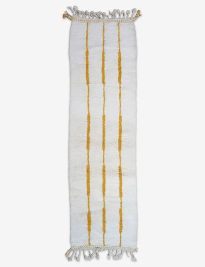 White Wool Runner with Yellow Stripes 11.5 x 3.28 ft / 351 x 100 cm