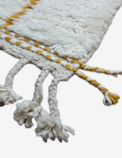 White Wool Runner with Yellow Stripes 11.5 x 3.28 ft / 351 x 100 cm