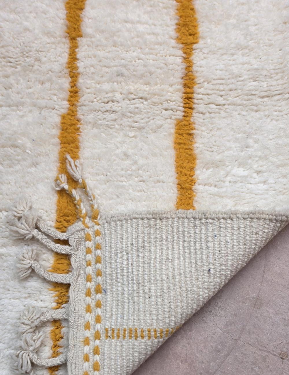 White Wool Runner with Yellow Stripes 11.5 x 3.28 ft / 351 x 100 cm