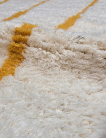 White Wool Runner with Yellow Stripes 11.5 x 3.28 ft / 351 x 100 cm