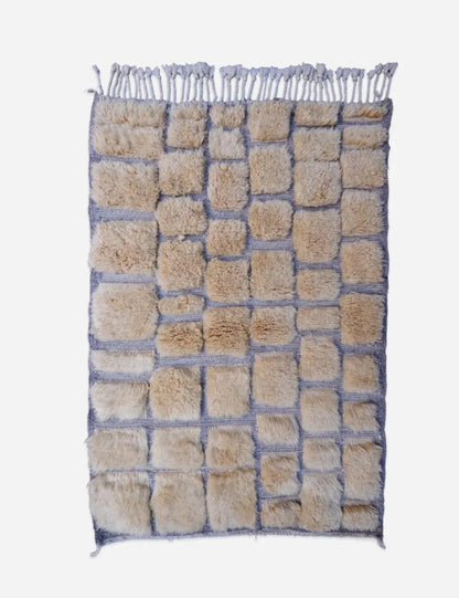 Small Beni Mrirt Moroccan Rug with Plush Wool Grid Design 4.9 x 3.3 ft / 150 x 102 cm - Surcoma