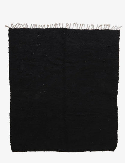 Moroccan Solid Black Wool Rug 9.6 x 7.5 ft / 293 x 230 cm - Surcoma