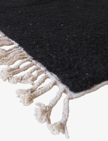 Moroccan Solid Black Wool Rug 9.6 x 7.5 ft / 293 x 230 cm - Surcoma