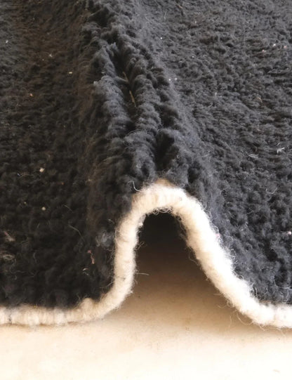 Moroccan Solid Black Wool Rug 9.6 x 7.5 ft / 293 x 230 cm - Surcoma