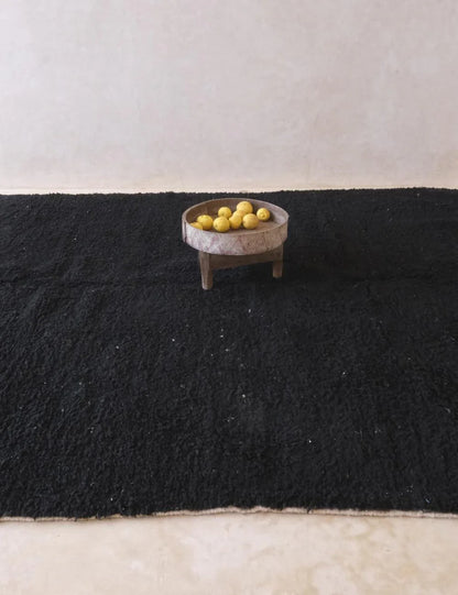 Moroccan Solid Black Wool Rug 9.6 x 7.5 ft / 293 x 230 cm - Surcoma