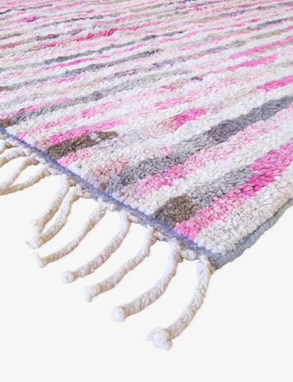 Moroccan Pink Stripe Wool Rug 7 x 4.9 ft / 212 x 152 cm - Surcoma