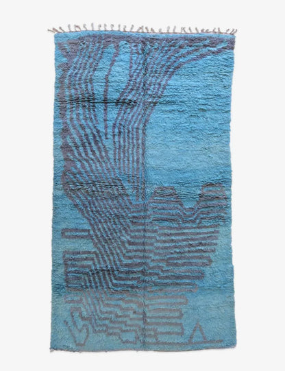 Moroccan Turquoise Blue Wool Rug 11.8 x 6.6 ft / 359 x 203 cm - Surcoma