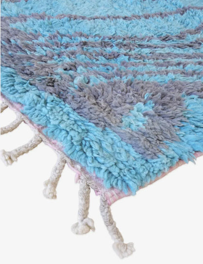 Moroccan Turquoise Blue Wool Rug 11.8 x 6.6 ft / 359 x 203 cm - Surcoma