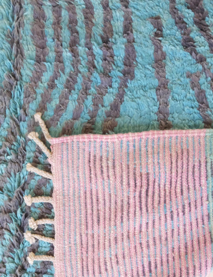Moroccan Turquoise Blue Wool Rug 11.8 x 6.6 ft / 359 x 203 cm - Surcoma