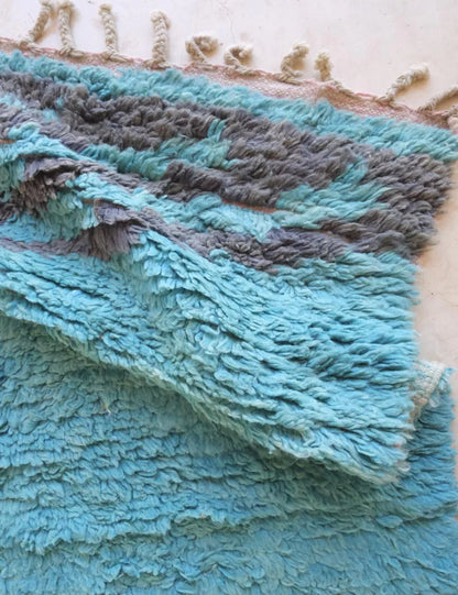 Moroccan Turquoise Blue Wool Rug 11.8 x 6.6 ft / 359 x 203 cm - Surcoma