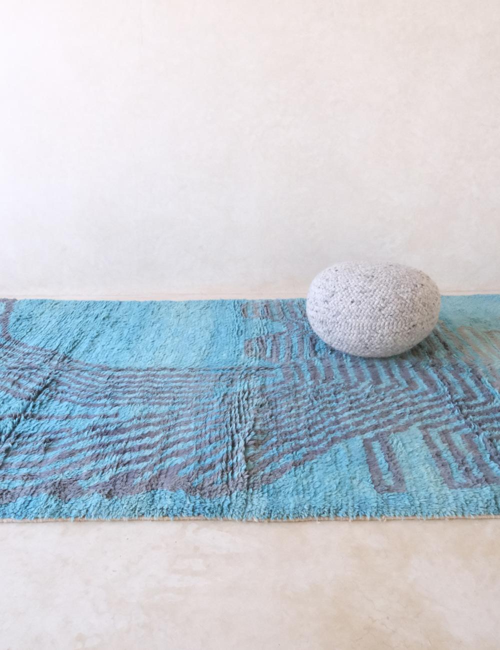 Moroccan Turquoise Blue Wool Rug 11.8 x 6.6 ft / 359 x 203 cm