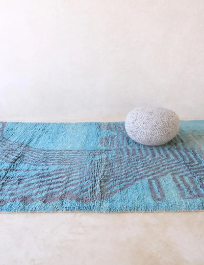 Moroccan Turquoise Blue Wool Rug 11.8 x 6.6 ft / 359 x 203 cm - Surcoma