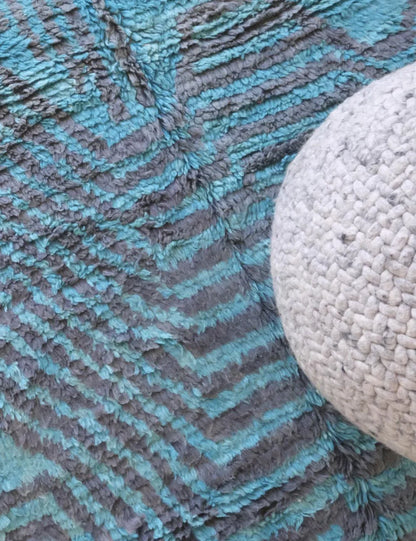 Moroccan Turquoise Blue Wool Rug 11.8 x 6.6 ft / 359 x 203 cm - Surcoma